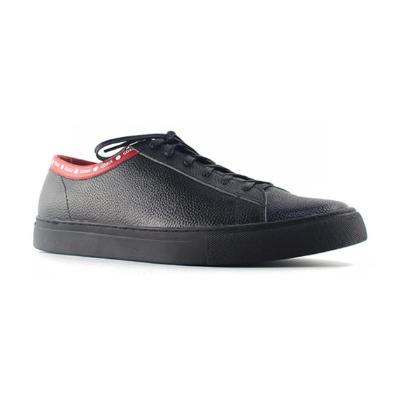 BLACK LITCHI LEATHER LOW TOP SNEAKERS