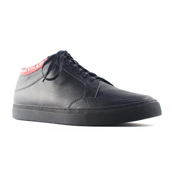 BLACK LITCHI LEATHER HALF TOP SNEAKERS