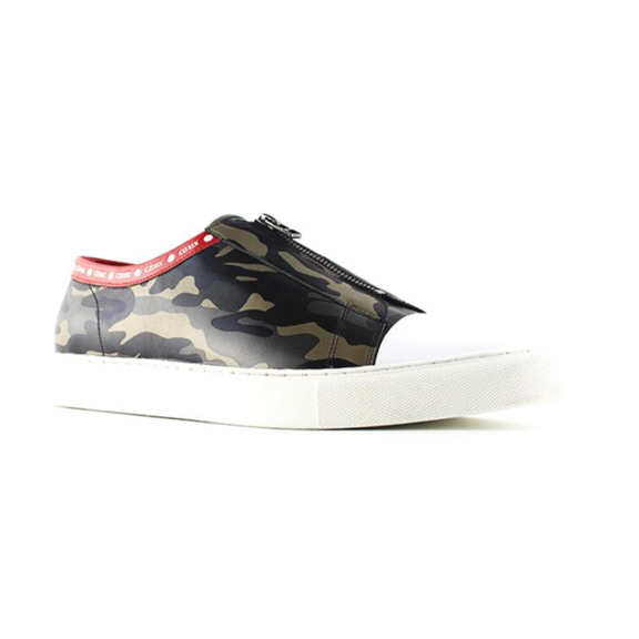 CAMOUFLAGE LEATHER LOW TOP ZIP UP WITH CAP TOE