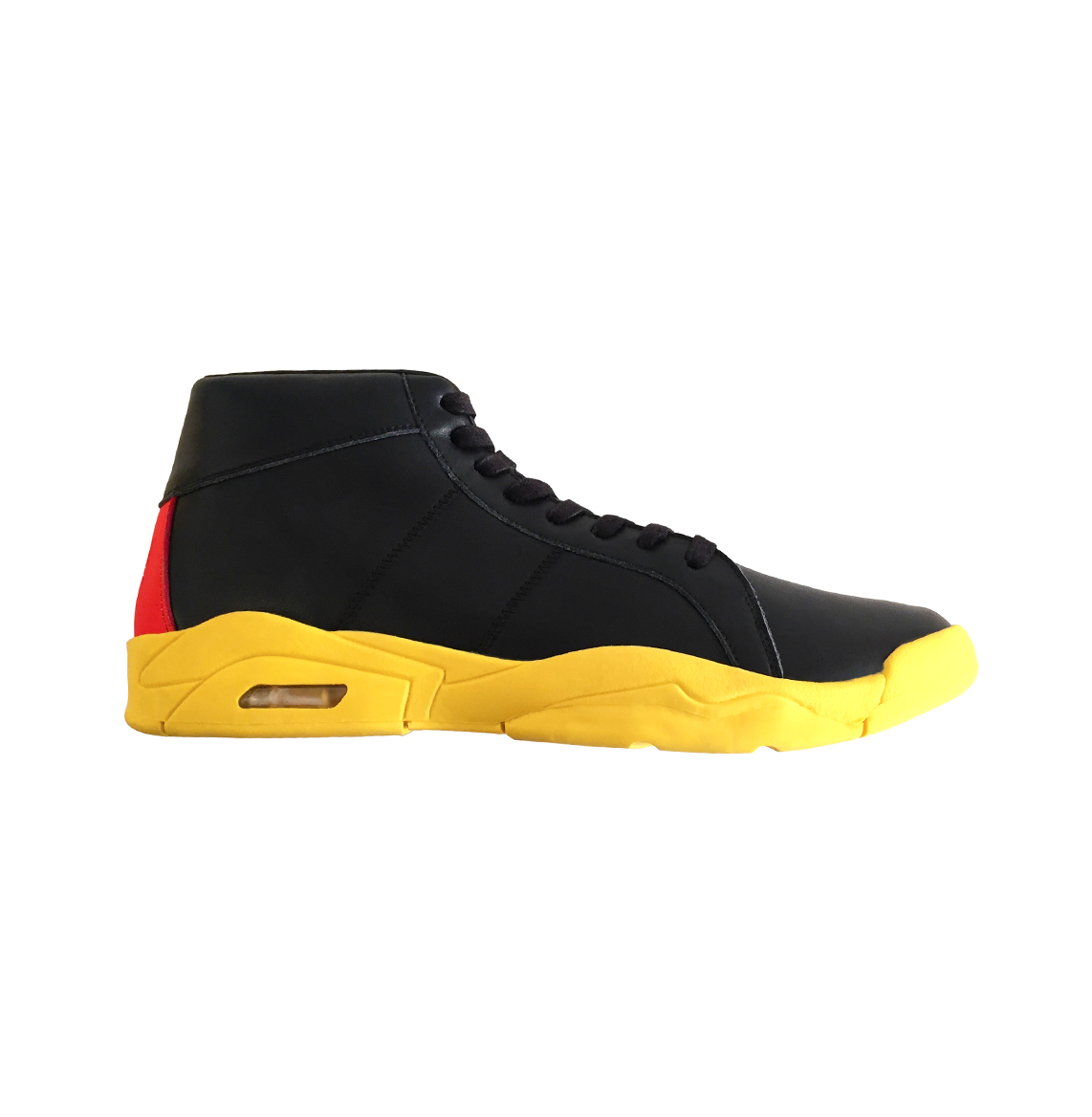 BLACK LEATHER MID-TOP LACE UP SNEAKERS