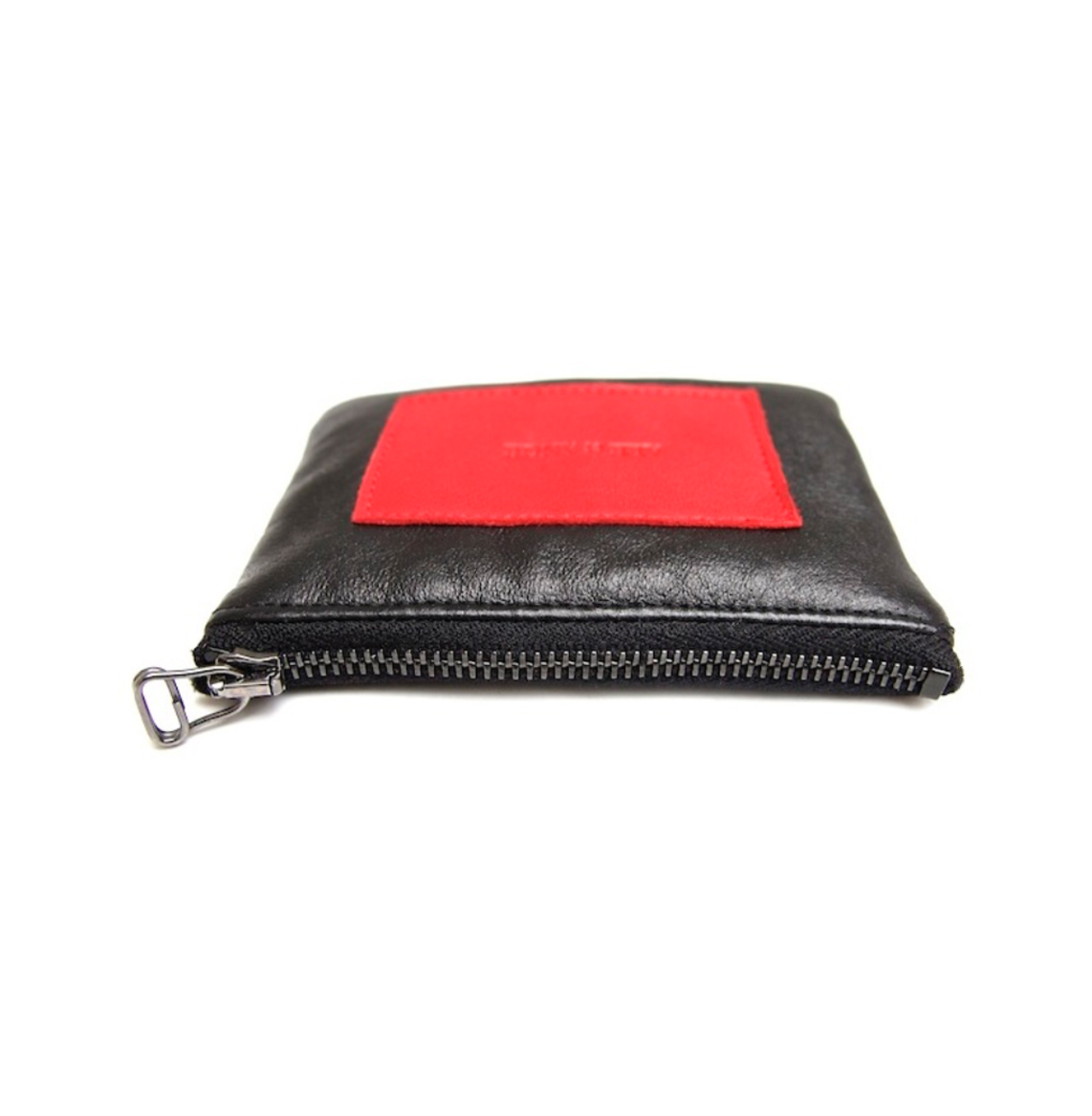 BLK LEATHER WALLET WITH RED LEATHER PATCH