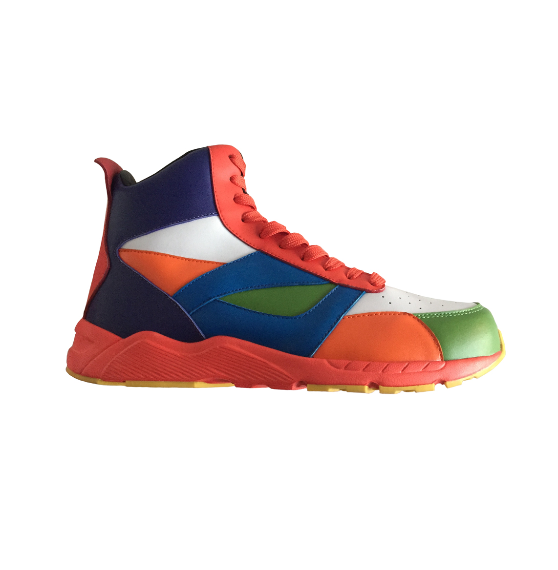 WHITE BLUE GREEN AND ORANGE LEATHER SNEAKER BOOTS