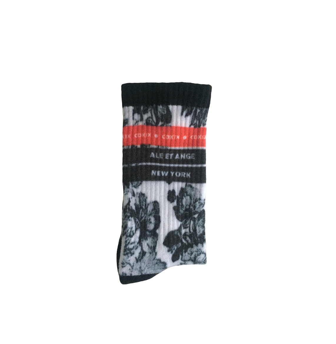 ROSE FLORAL B&W PRINT COTTON KNIT SOCKS
