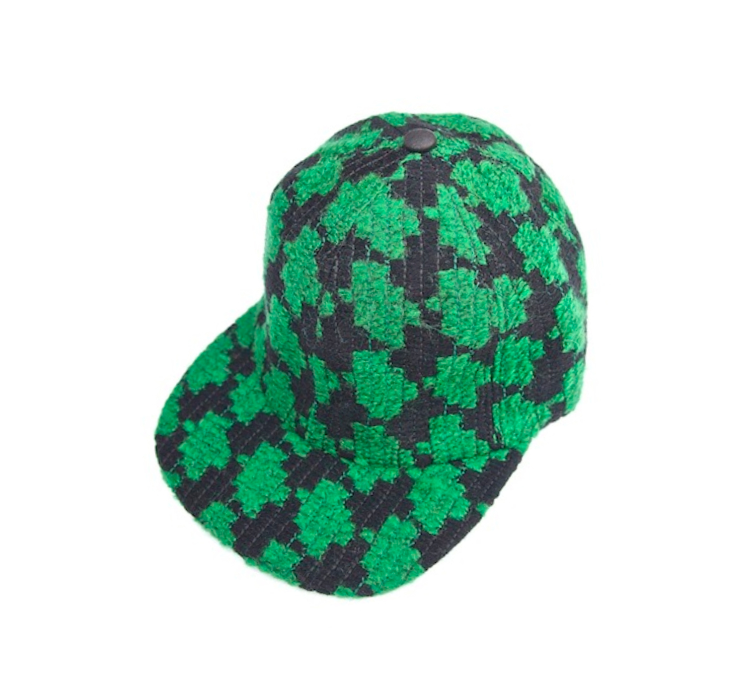 GREEN AND BLACK WOOL HOUNDSTOOTH TWEED CAP