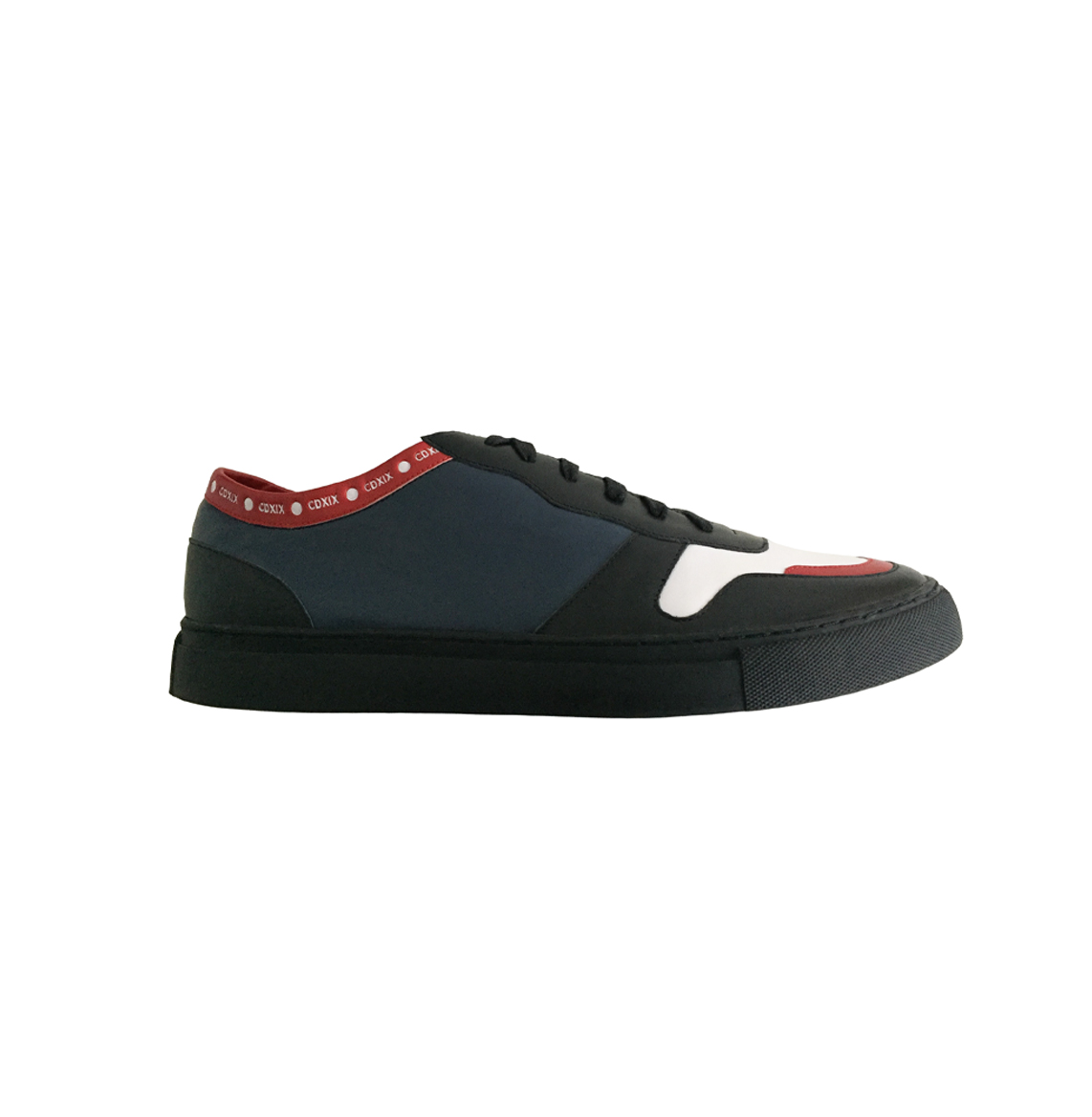 BLACK NAVY WHITE AND RED LEATHER ARMY LACE UP SNEAKERS